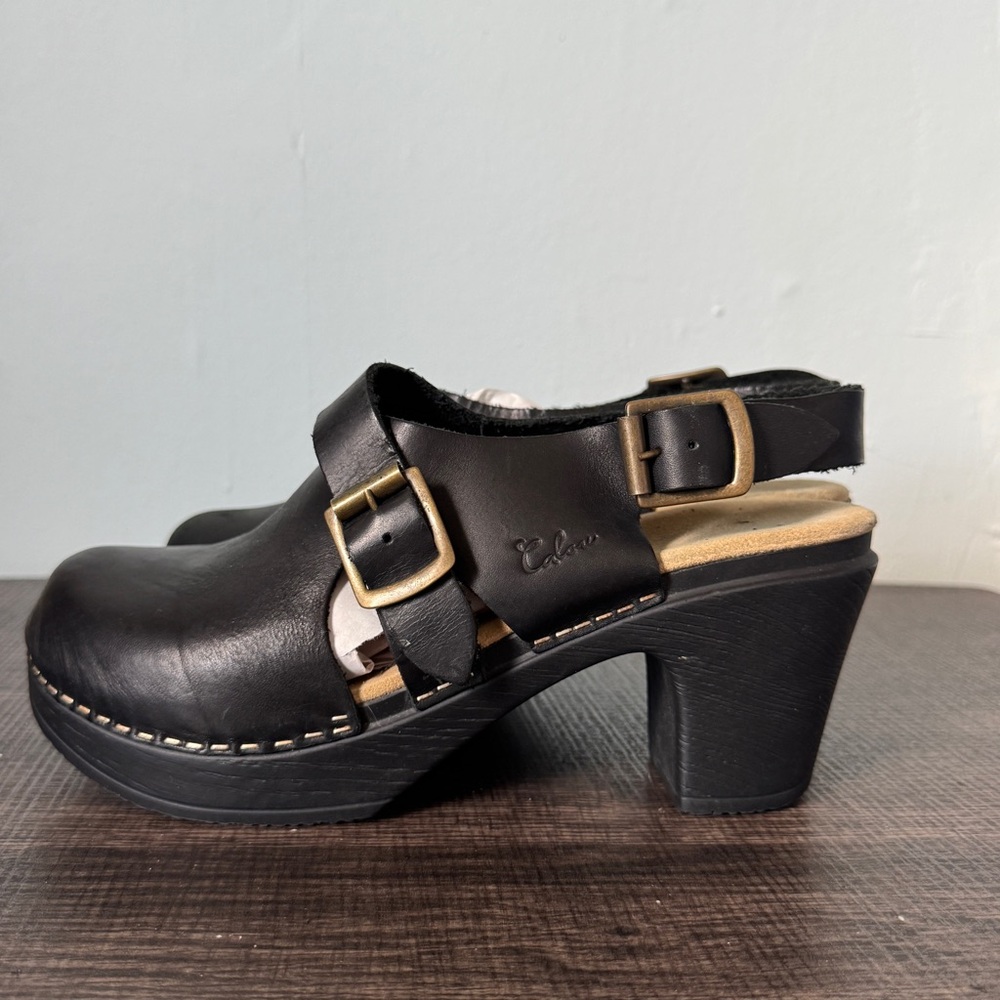 Calou Stockholm Astrid Black Leather Slingback Clog - Picture 2 of 14